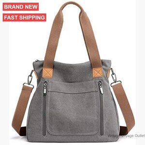 Canvas Tote Crossbody Bag with Multiple Pockets for Work Travel